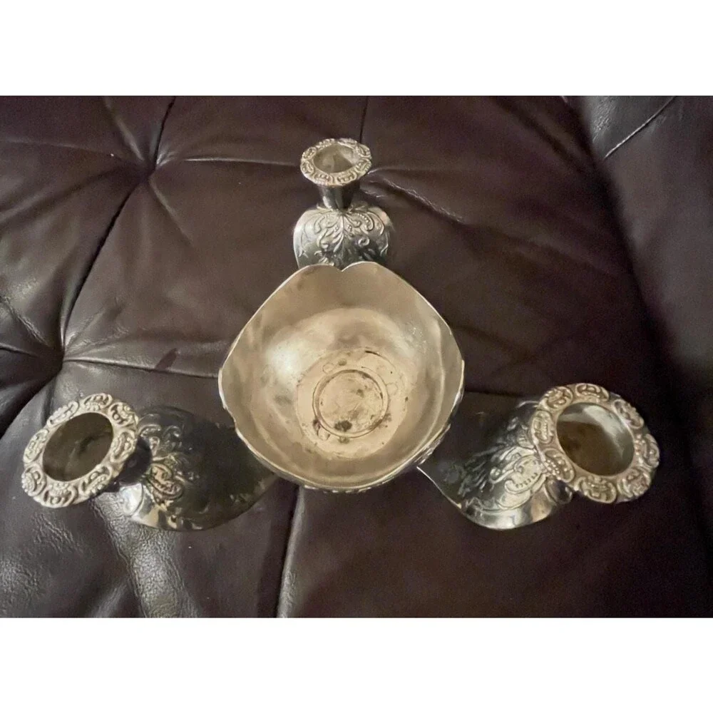Vintage Silver Plated Centerpiece Bowl with 3 Candle Holders Table Decor